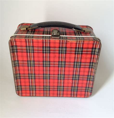 red plaid metal lunch box|vintage plaid metal lunch box.